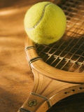 Tennis Ball and Wood Racket Photographic Print