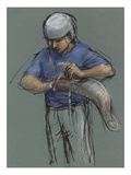 Illustration of a Jai Alai Player Putting on a Cesta by Alexandra Day