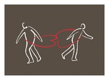 Two figures held together by hearts around their waists Giclee Print