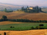 Italy, Tuscany, Val d'Orcia, fields at sunrise