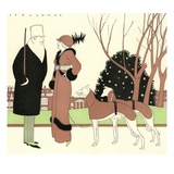 Illustration of Fashionable Couple with Two Greyhounds by L. Fellows - Party Travel