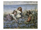 Young Girls in a Field of Cornflowers