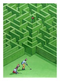Golfer Aiming at Hole in Labyrinth