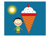 boy with tongue out by giant ice cream cone Giclee Print