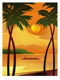 People Rowing in Tropical Waters