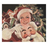 Illustration of Woman with Santa Claus Mask