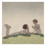 Illustration of Sisters Talking on Hill by Andre Edouard Marty