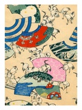 Buy Illustration of Multicolored Fans with Cranes at AllPosters.com