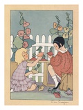Illustration of Two Girls in a Garden by Jan Cragin
