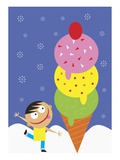 A Little Boy Looking at a Giant Ice Cream Cone Giclee Print