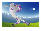 man swinging baseball bat, low angle view