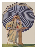 Illustration of Woman Sitting Under Striped Umbrella by Coles Phillips