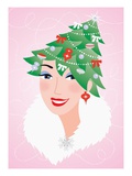 Woman Wearing Christmas Tree Hat