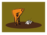 Figure examining a smaller figure playing a violin Giclee Print