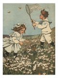 Illustration of Children Catching Butterflies