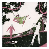 Illustration of Woman on a Swing with Two Men by L. Fellows