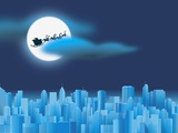 Santa Clause Flying Over City