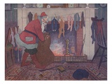 Illustration of Santa Filling Christmas Stockings by E. Boyd Smith