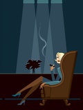 Businesswoman Smoking Cigar