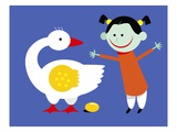 Goose Laying a Golden Egg for Happy Girl