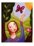 closeup of a woman releasing a butterfly