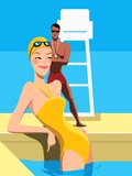 Buy Swimmer Looking at Lifeguard at AllPosters.com