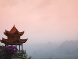 Buy Temple Pavilion with Karst Hills in Mist at AllPosters.com