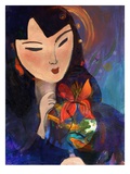 Woman Looking in Handheld Mirror
