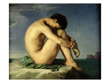 Nude Youth Sitting by the Sea