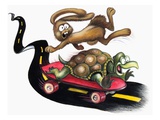 Tortoise on Skateboard Running Over Hare