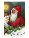 Buy Christmas Greeting with Santa Claus Making His List at AllPosters.com