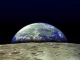 Earth Rising Over Moon Surface