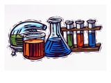 liquid filled test tubes and beaker
