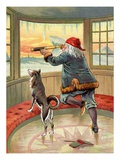 Santa Claus spying on what children are doing