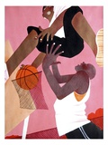 Young Men Lifting Another Men to Basketball Hoop to Dunk Ball