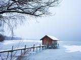 Buy Snow covered pier and boat house at Lake Starnberg at AllPosters.com