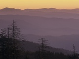 Multiple ridges of the Appalachian Mountains at twilight seen from Clingman