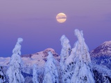 Moonset at Sunrise, Winter, Mount Seymour Provincial Park, North Vancouver, British Columbia Photographic Print
