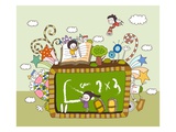 Children playing by blackboard