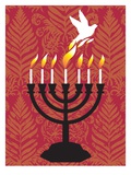 A Dove Rising from the Candles of a Menorah