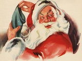 Santa Claus filling Christmas stocking Photographic Print