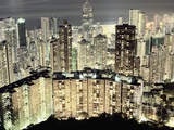 Hong Kong skyscrapers and apartment blocks at night