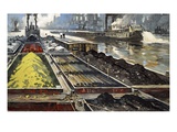 Barges full of raw materials travel up and down the Mississippi River