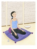 Buy Woman Meditating on Blue Pillow at AllPosters.com