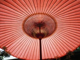 A Red Paper Umbrella from Below