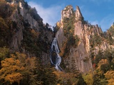 Waterfall cascading down cliff, Sounkyo, Hokkaido, Japan Photographic Print