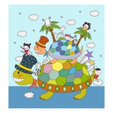 Children enjoying on tortoise back