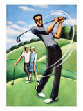 Young Men Playing Golf, Young Couple in Background
