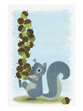 Squirrel Carrying Mound of Acorns Giclee Print