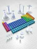 Periodic table of the elements with glassware